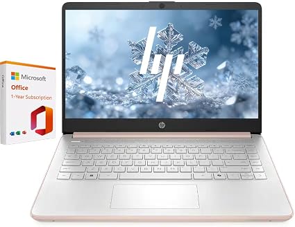 HP 14" Business & Student Laptop with 1-Year Office 365 & Copilot AI, 640GB Storage (128GB UFS+512GB PLUSERA Docking Set), 4GB RAM, Quad-Core Intel Processor, Windows 11 Home, Rose Gold