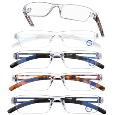 AQWANO 5 Pack Rimless Computer Reading Glasses Blue Light Blocking, Fashion Clear Frames Lightweight & Comfort Readers for Women Men Anti Glare/Eyestrain, 2.0