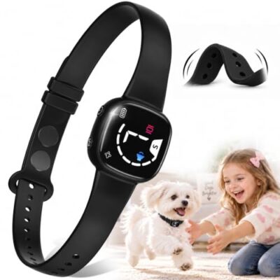 No Bark Collar with Silicone Strap, No-harm Dog Bark Collar, Bark Collar for Small Medium Large Dogs, Fashionable and Light-Weight Bark Collar with Beep&Vibration Modes, 8 Sensitivity, Carbon Black