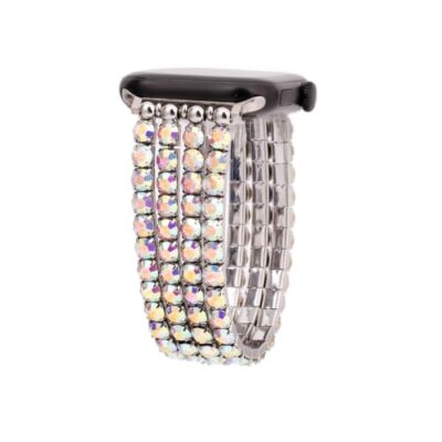 Stretchy Rhinestone Bling Bands for Apple Watch Women 38mm 40mm 41mm 42mm | Silver/Colorful 42mm 44mm 45mm 46mm 49mm Fashion Sparkly Elastic Replacement Strap for iWatch Ultra Series 12 11 10 9 8 7